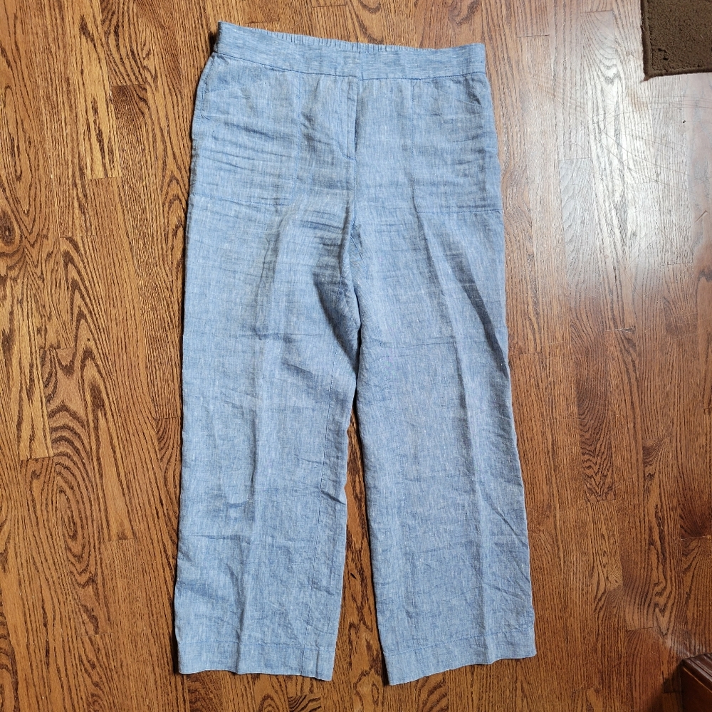 Chicos Blue Linen Wide-Leg Pants In Size 12TALL (Chicos size 2Tall)